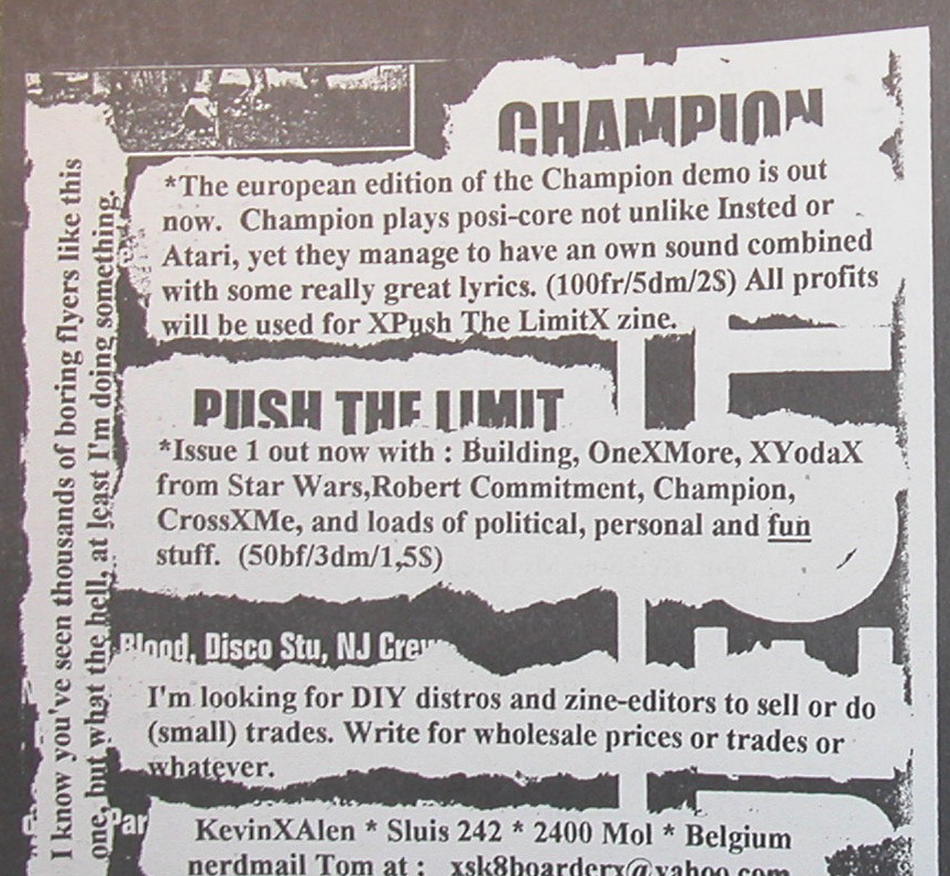 Ad for Push The Limit zine by Kevin Spoiler Alen