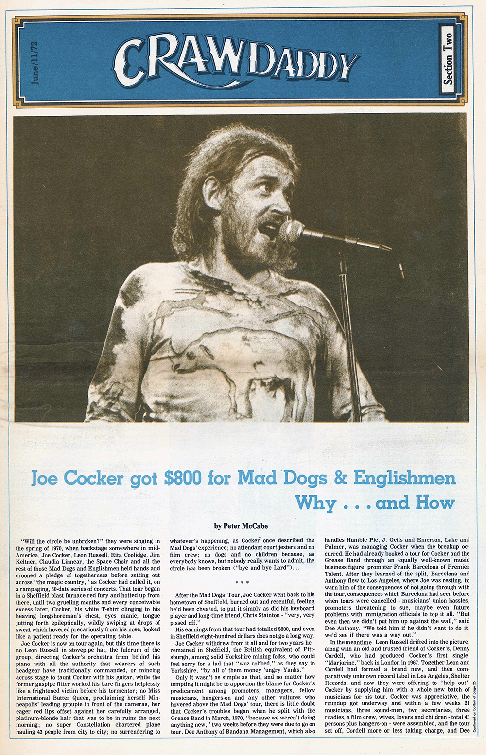 Joe Cocker 1972 Crawdaddy Magazine