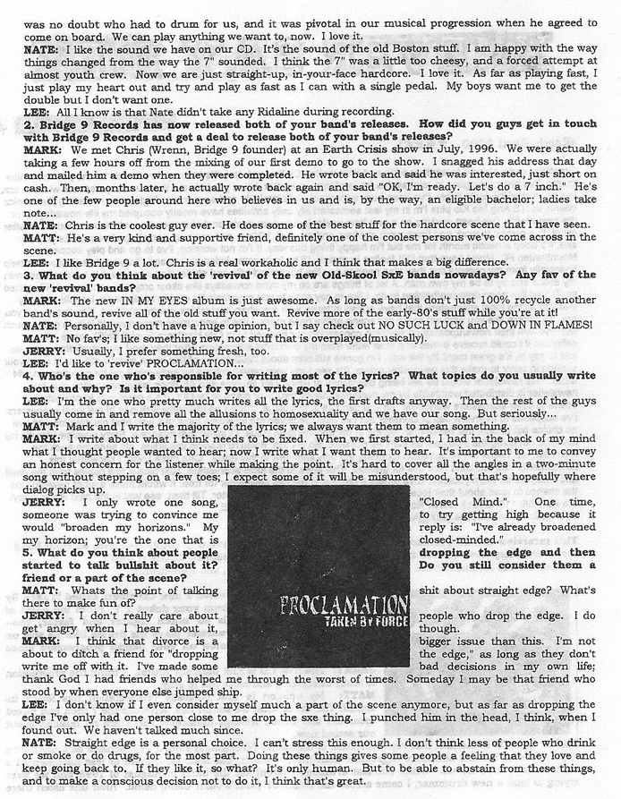 Interview with Boston Straight Edge Hardcore band Proclamation in Never Say Die Newsletter March 2000 1