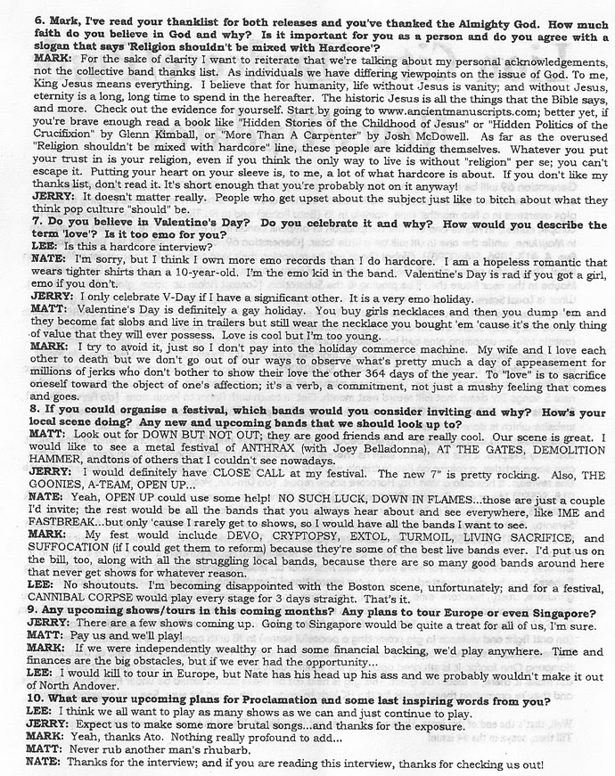 Interview with Boston Straight Edge Hardcore band Proclamation in Never Say Die Newsletter March 2000 2