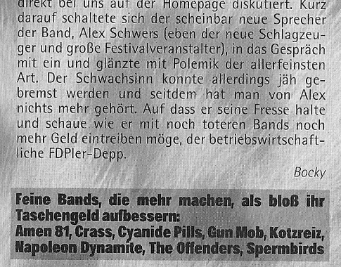 Kontroverse Slime Reunion 2010 im Punkrock Fanzine # 13