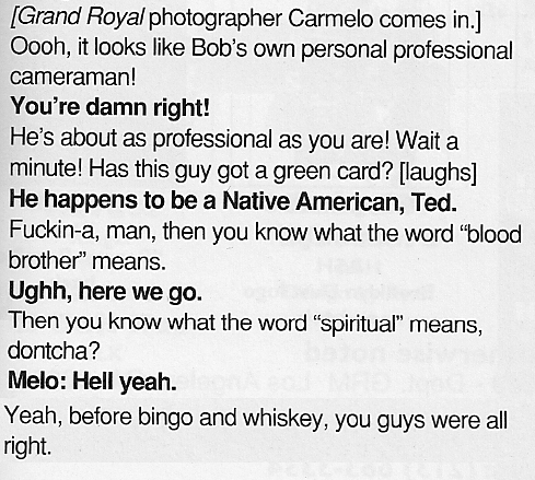 Ted Nugent on Indians in Grand Royal Magazine 1996