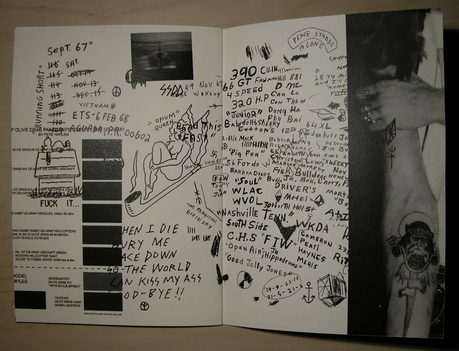 double-page spread in Same Shit Different Day Fanzine by Erik Brunetti (Fuct), 2010.