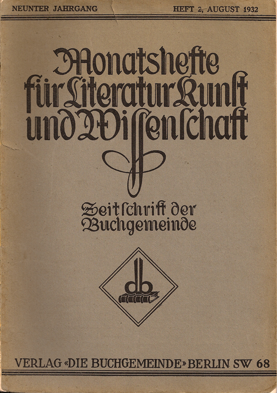 Monatshefte für Literatur Kunst und Wissenschaft August 1932