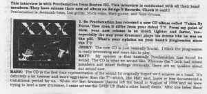 Interview with Boston Straight Edge Hardcore band Proclamation in Never Say Die Newsletter March 2000 1