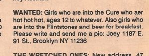 Flipside Magazine 1989 Clasified