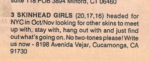Flipside Magazine 1989 Clasified