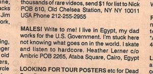 Flipside Magazine 1989 Clasified