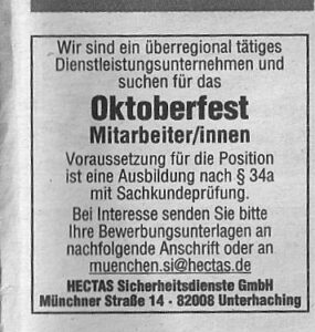 Anzeige Mitarbeiter Oktoberfest