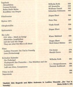 Inhalt Filmkritik, Juli 1971