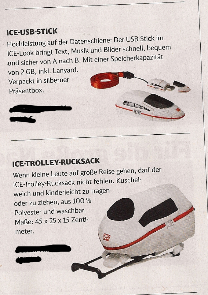 USB Stick und Trolley in ICE Format der Deutschen Bahn