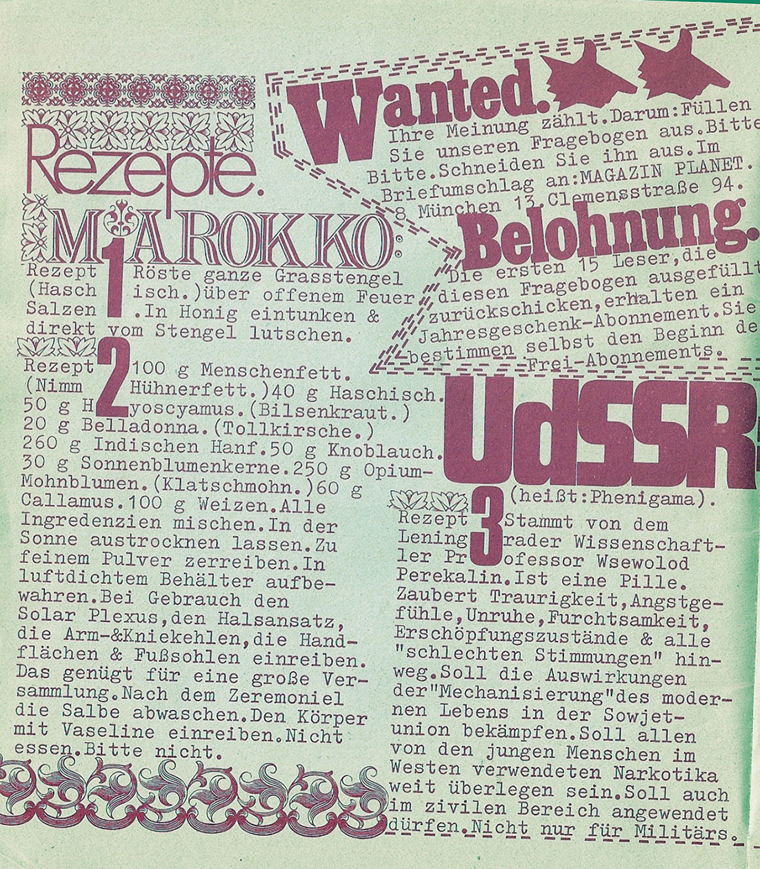 Leserbefragung Planet Magazin Juni 1970