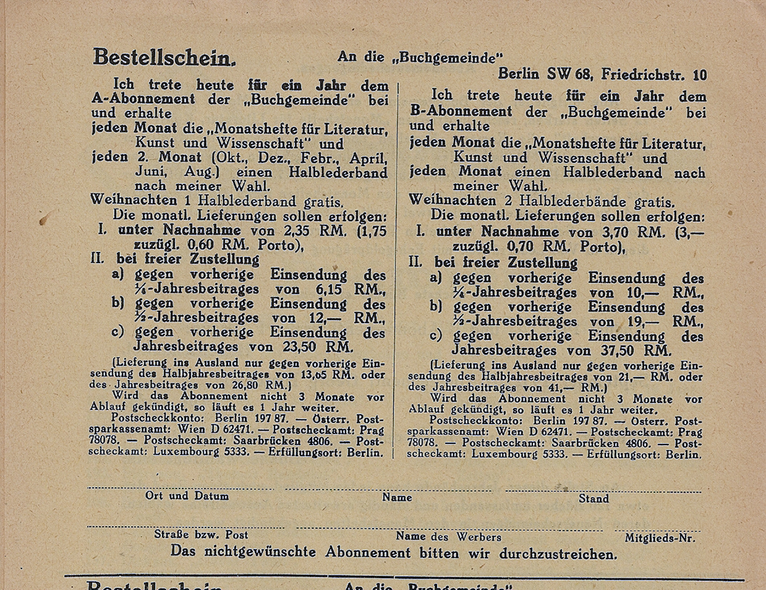 Buchclub 1930 Monatshefte für Literatur Kunst und Wissenschaft