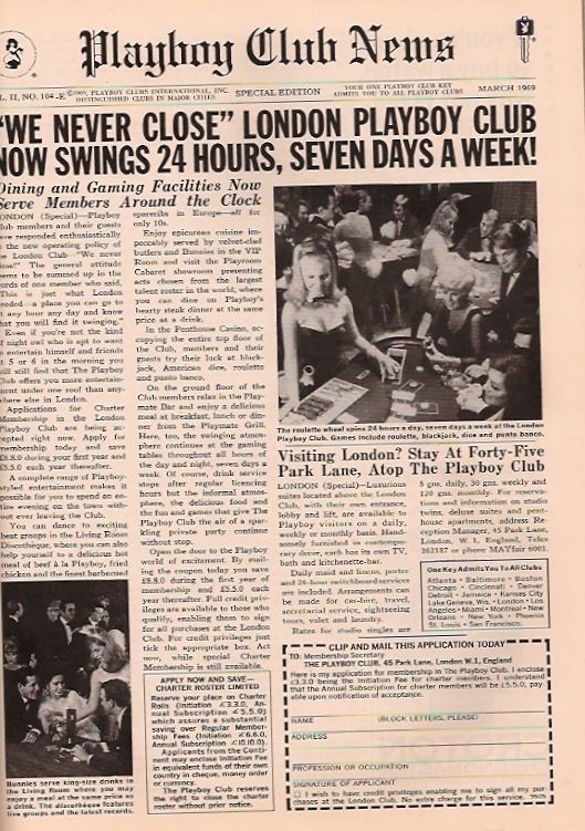 Playboy Club advertising March 1969